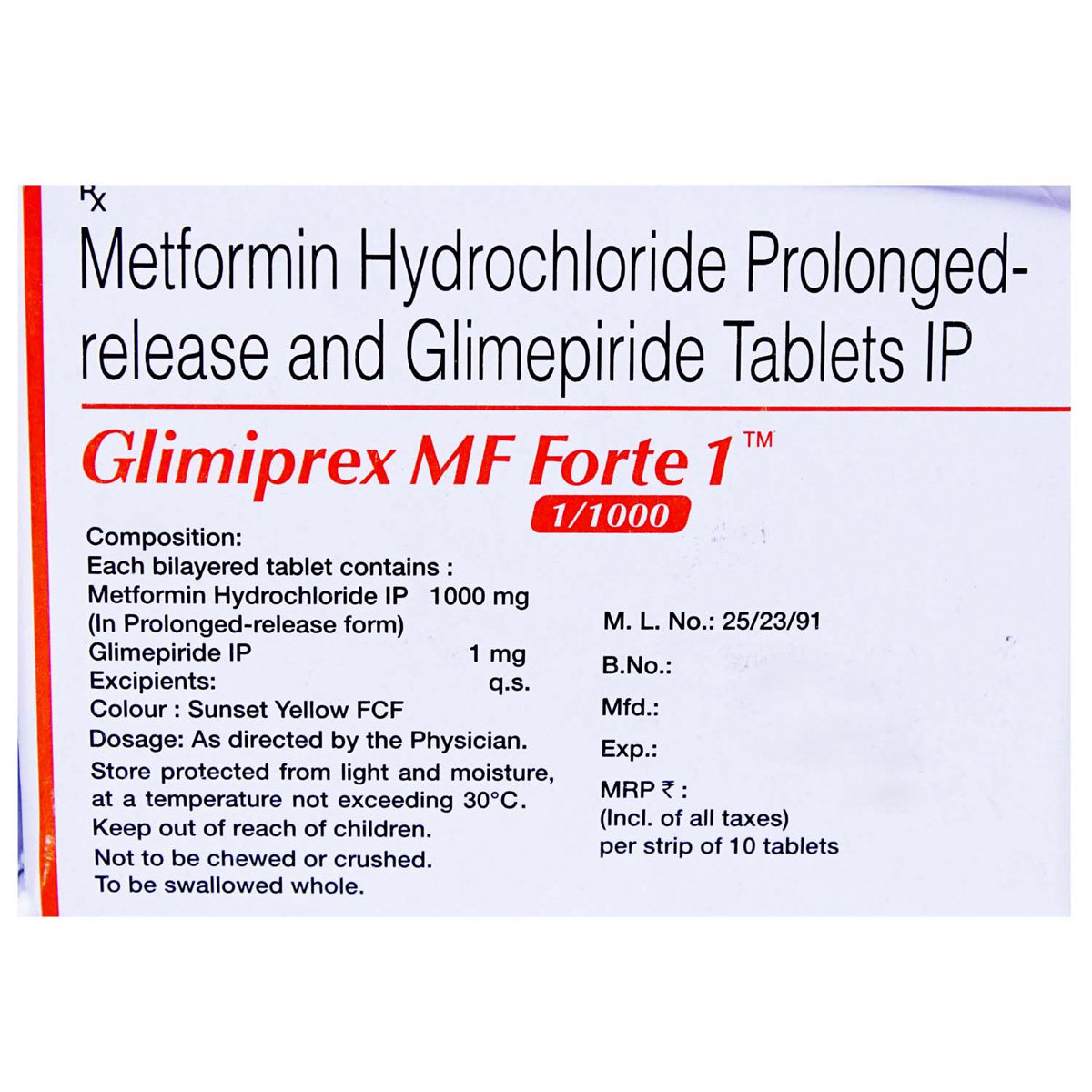Glimiprex MF Forte 1 Tablet 10's, Pack of 10 TABLETS Glimiprex MF Forte 1 Tablet 10's, Pack of 10 TABLETS