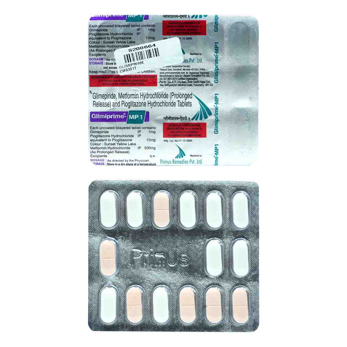 Glimiprime-MP1 Tablet 15's, Pack of 15 TabletS Glimiprime-MP1 Tablet 15's, Pack of 15 TabletS