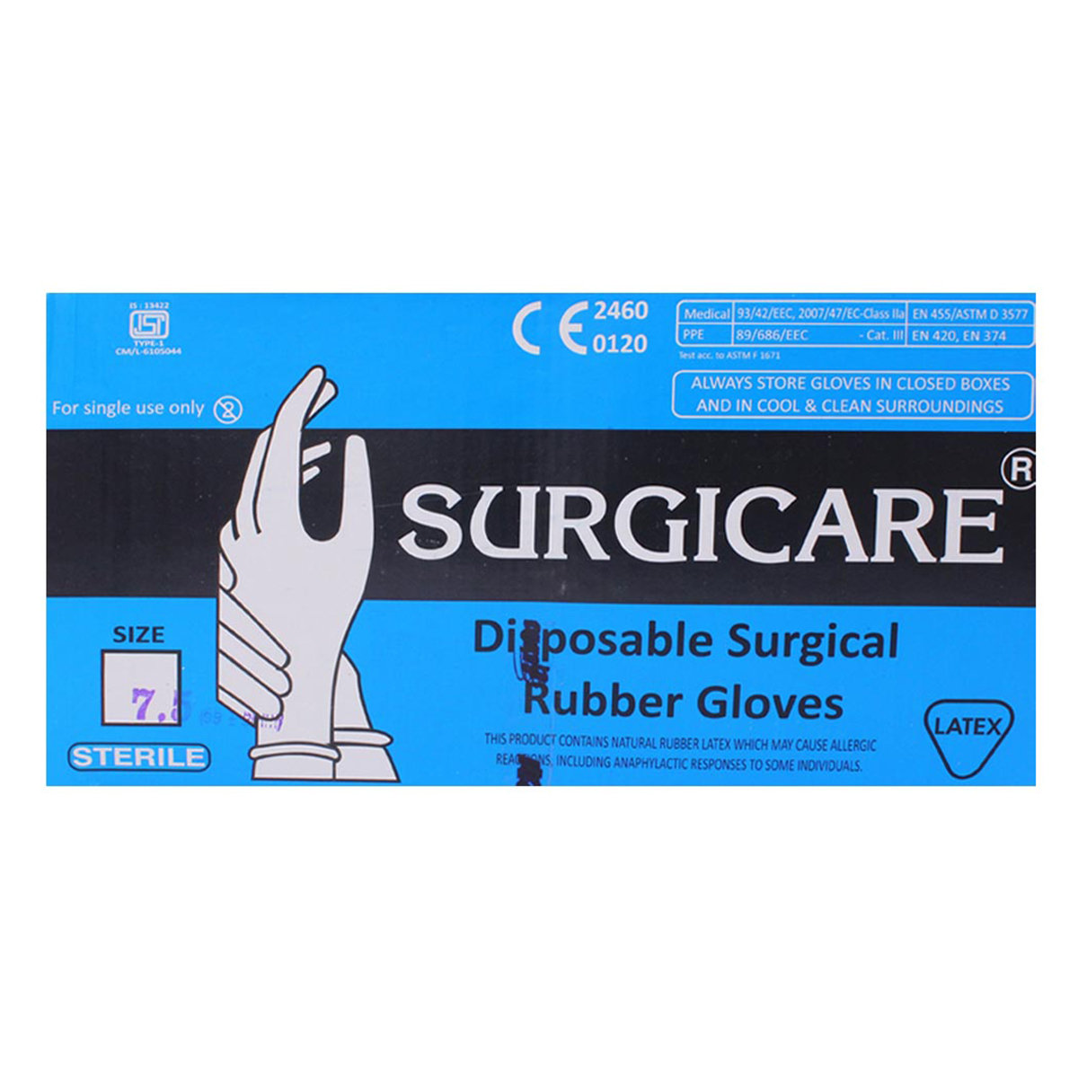 Kanam Latex Gloves Surgicare 7.5, 1 Pair, Pack of 1 Kanam Latex Gloves Surgicare 7.5, 1 Pair, Pack of 1