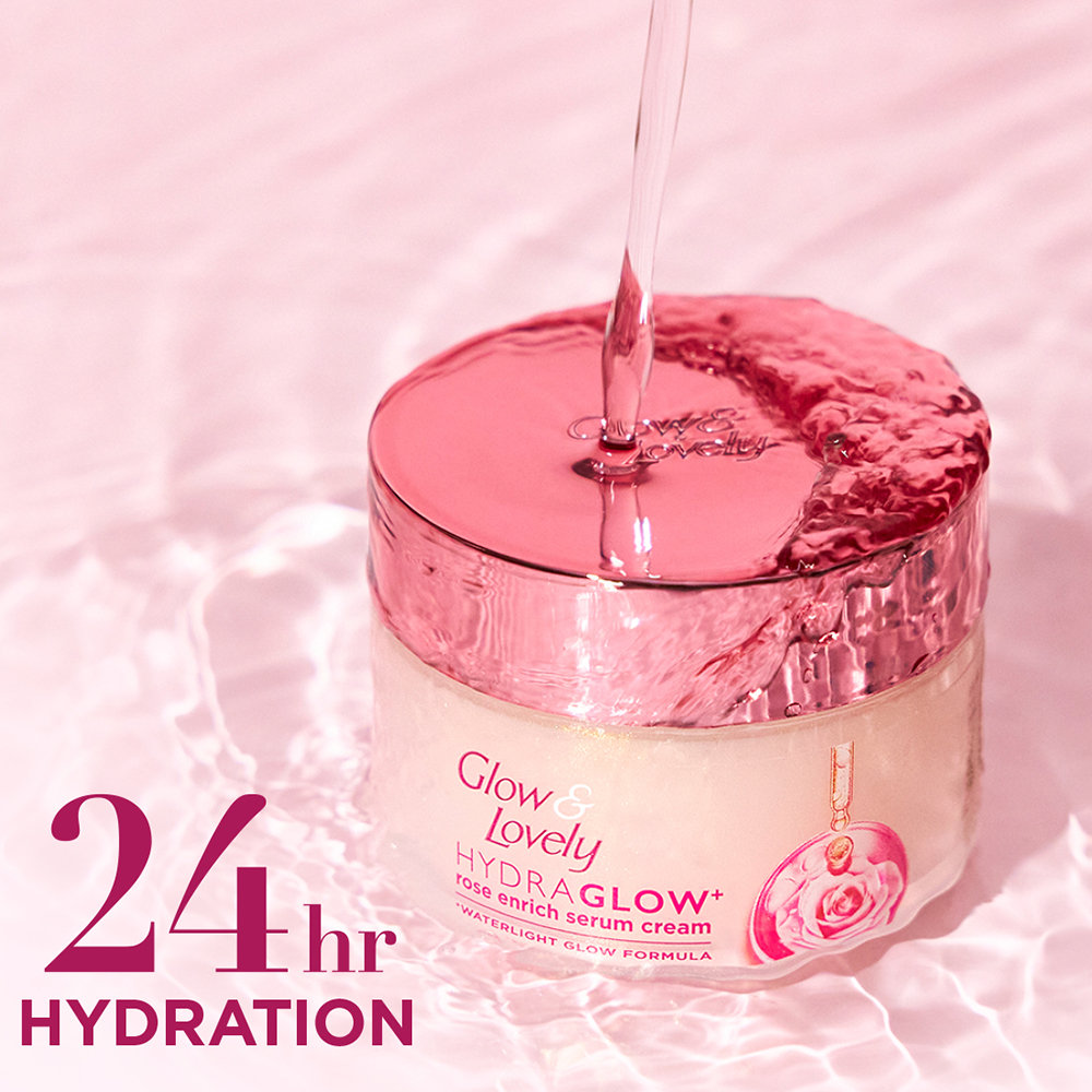 Glow & Lovely Hydra Glow+ Rose Enrich Serum Cream 50 gm | WaterLight Glow Formula | 24Hr Hydration | 2X Brightening Power, Pack of 1 Glow & Lovely Hydra Glow+ Rose Enrich Serum Cream 50 gm | WaterLight Glow Formula | 24Hr Hydration | 2X Brightening Power, Pack of 1