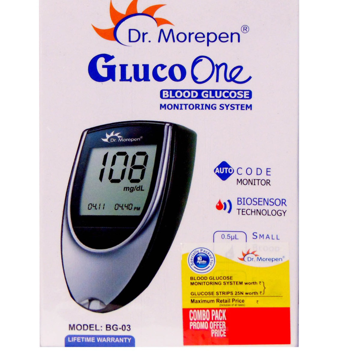 Dr. Morepen Gluco One Blood Glucose Monitoring System BG-03, With 25 Free Test Strips, 1 kit, Pack of 1 Dr. Morepen Gluco One Blood Glucose Monitoring System BG-03, With 25 Free Test Strips, 1 kit, Pack of 1