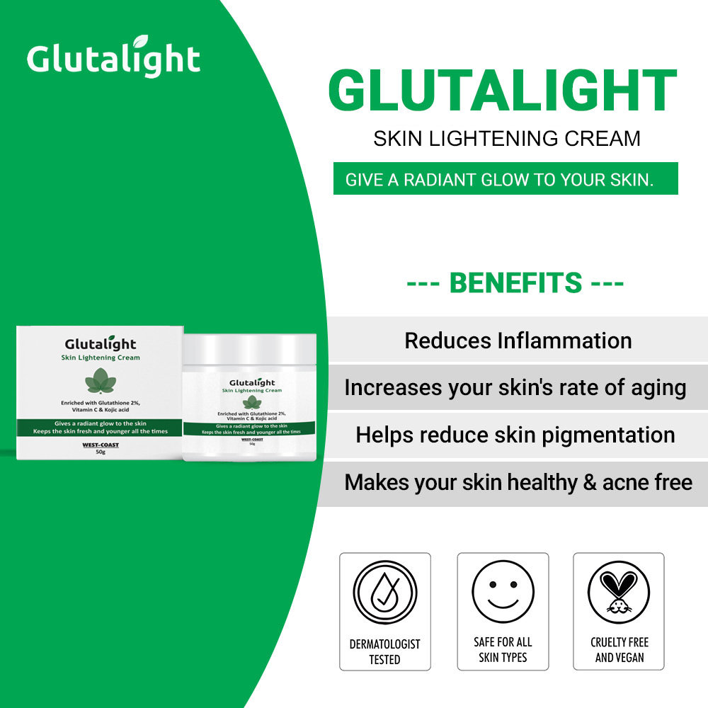 Glutalight Skin Lightening Cream 50 gm | Glutathione, Kojic Acid & Vitamin C | Keep Skin Fresh & Younger | For Radiant Glow, Pack of 1 Glutalight Skin Lightening Cream 50 gm | Glutathione, Kojic Acid & Vitamin C | Keep Skin Fresh & Younger | For Radiant Glow, Pack of 1