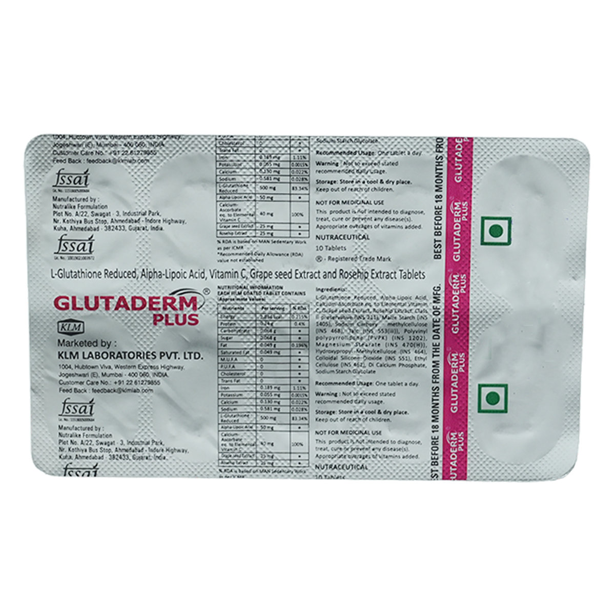 Glutaderm Plus Tablet 10's, Pack of 10 TABLETS Glutaderm Plus Tablet 10's, Pack of 10 TABLETS