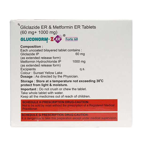 Gluconorm-Z XR Forte 60 mg Tablet 10's, Pack of 10 TabletS Gluconorm-Z XR Forte 60 mg Tablet 10's, Pack of 10 TabletS
