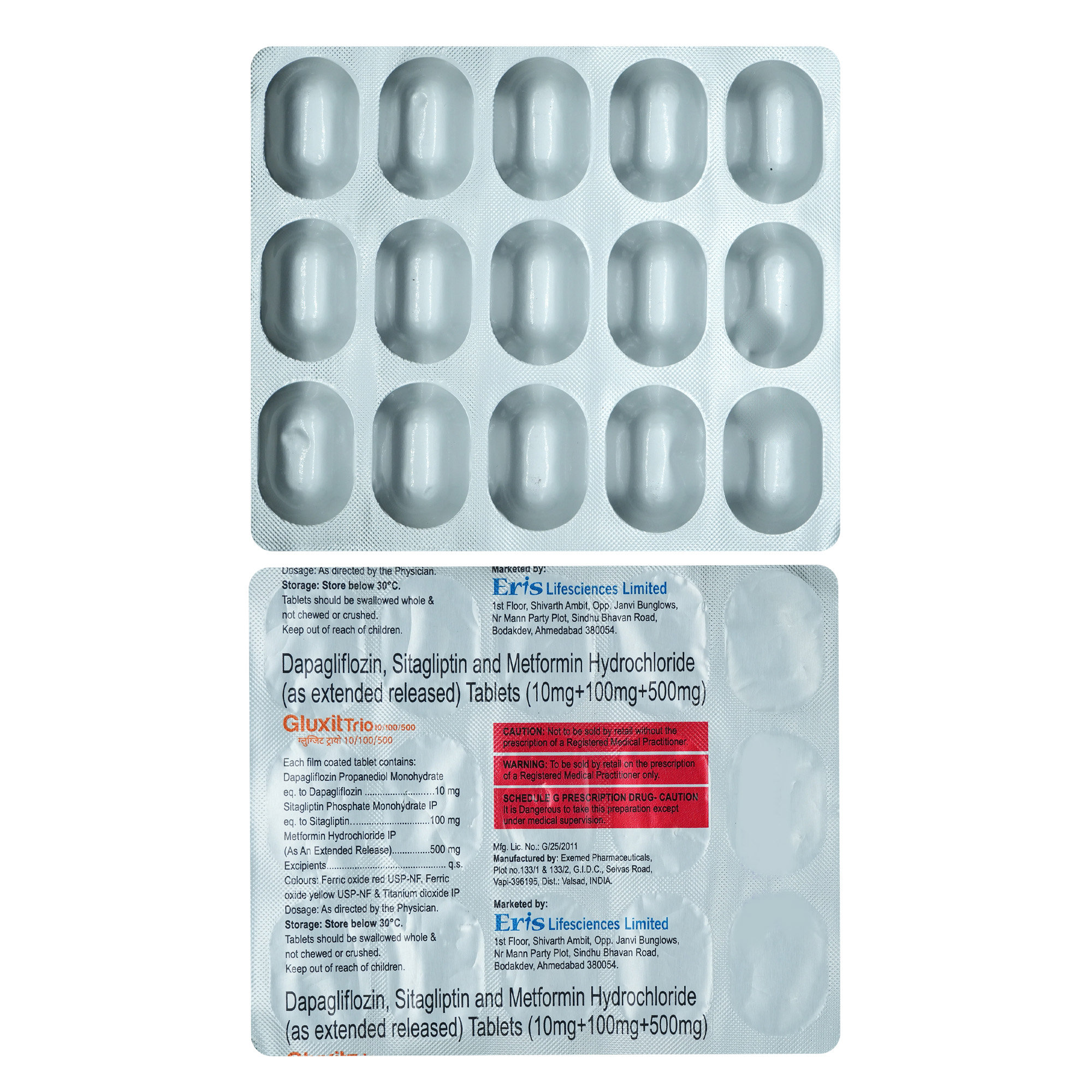 Gluxit Trio 10/100/500 Tablet 15's, Pack of 15 TabletS Gluxit Trio 10/100/500 Tablet 15's, Pack of 15 TabletS