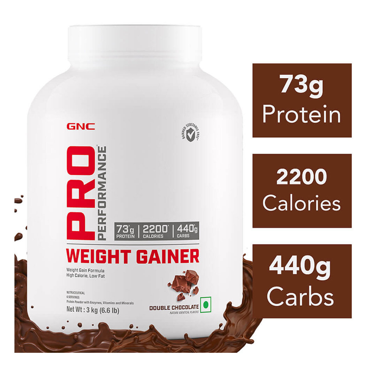 GNC PRO Performance Weight Gainer Double Chocolate Flavour Powder, 3 kg, Pack of 1 GNC PRO Performance Weight Gainer Double Chocolate Flavour Powder, 3 kg, Pack of 1