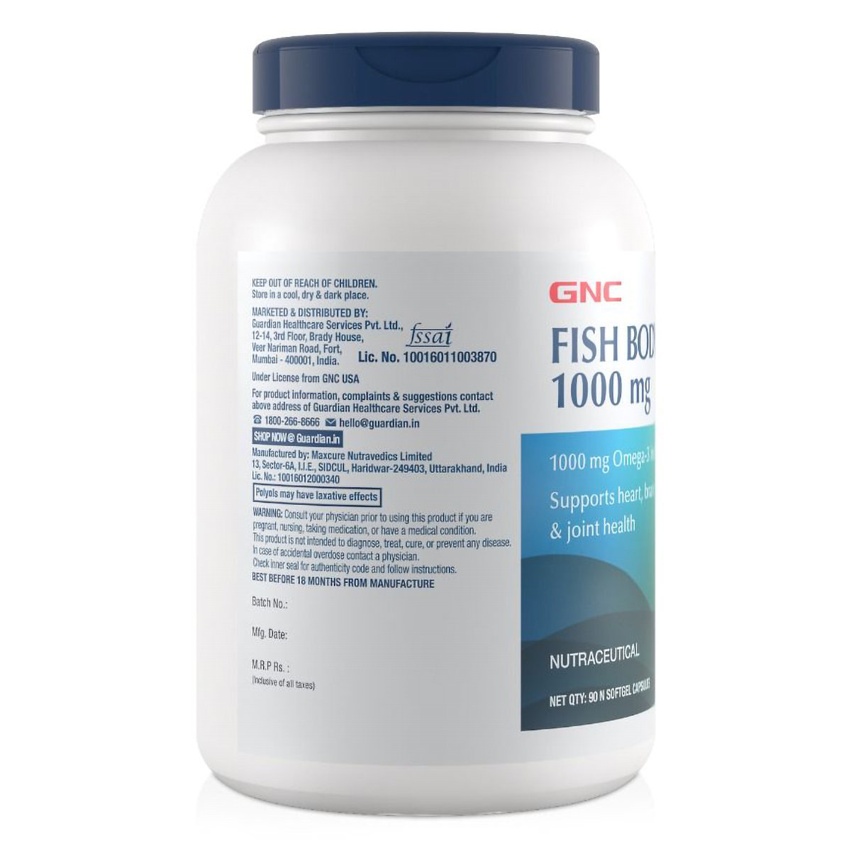 GNC Fish Body Oil 1000 mg, 90 Capsules, Pack of 1 GNC Fish Body Oil 1000 mg, 90 Capsules, Pack of 1