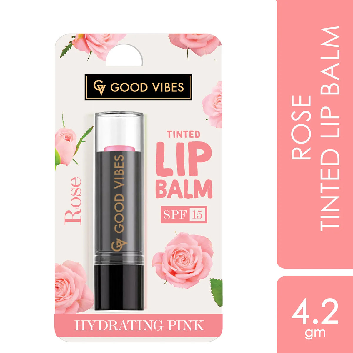 Good Vibes Rose Hydrating Pink Tinted SPF 15 Lip Balm, 4.2 gm, Pack of 1 Good Vibes Rose Hydrating Pink Tinted SPF 15 Lip Balm, 4.2 gm, Pack of 1