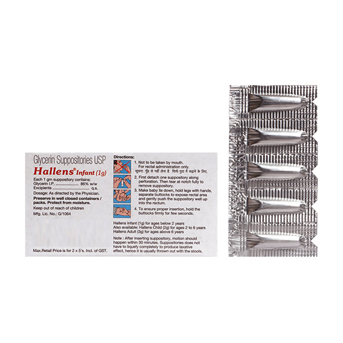 Hallens Infant 1gm Glycerin Suppositories 5's, Pack of 5 SuppositoryS Hallens Infant 1gm Glycerin Suppositories 5's, Pack of 5 SuppositoryS