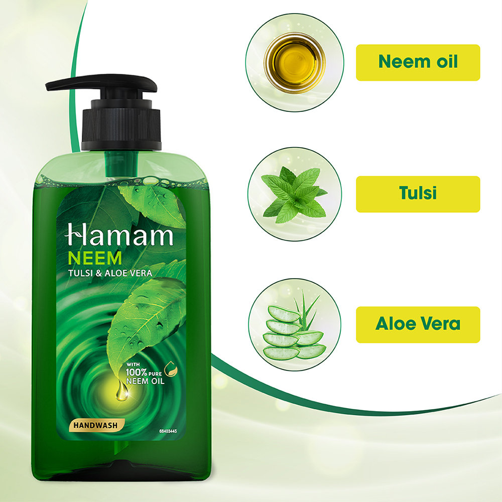 Hamam Neem Tulsi & Aloe Vera Handwash 190 ml | 100 % Pure Neem Oil | Removes Impurities | Keep Hand Clean, Pack of 1 Hamam Neem Tulsi & Aloe Vera Handwash 190 ml | 100 % Pure Neem Oil | Removes Impurities | Keep Hand Clean, Pack of 1
