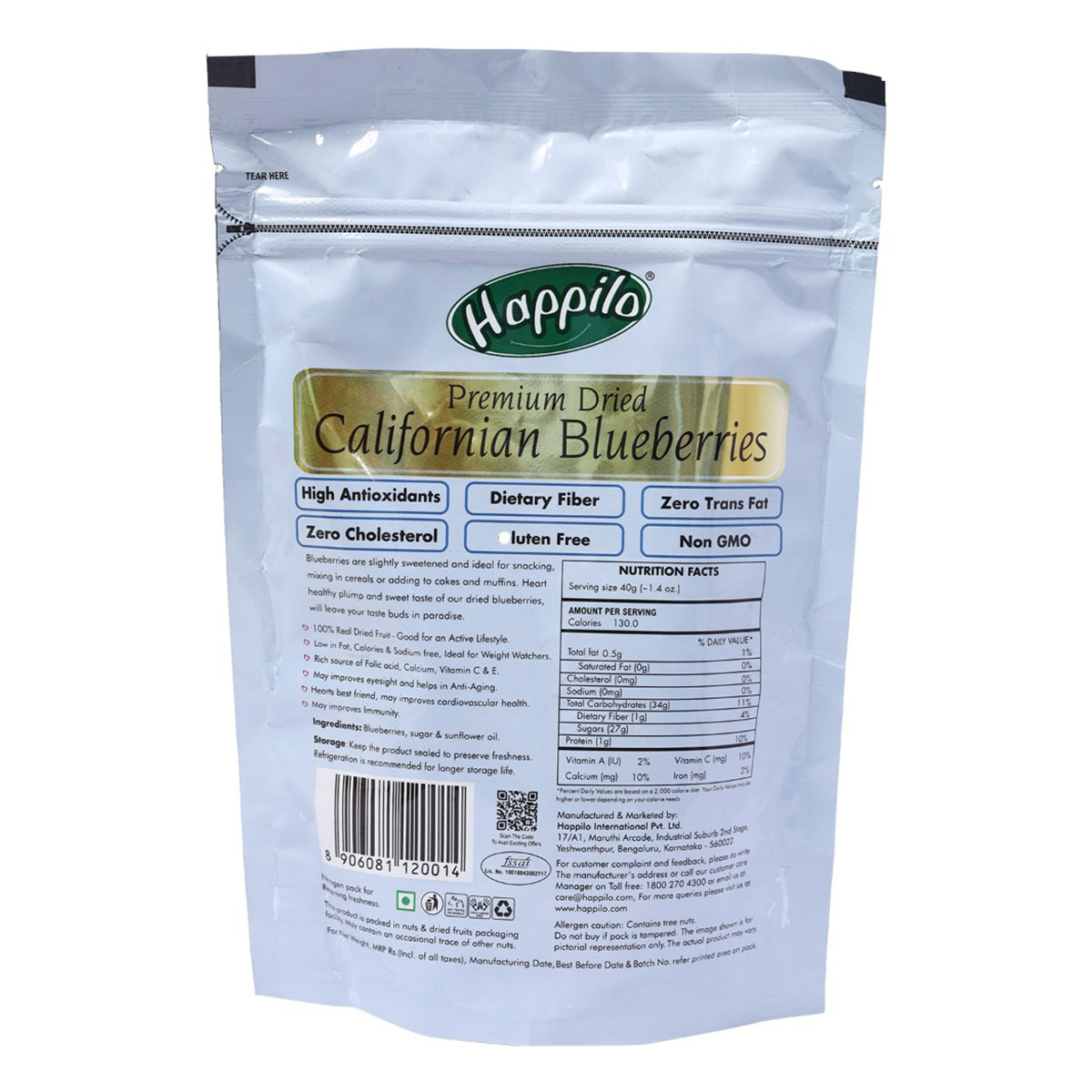 Happilo Premium Dried Californian Blueberries , 150 gm, Pack of 1 Happilo Premium Dried Californian Blueberries , 150 gm, Pack of 1