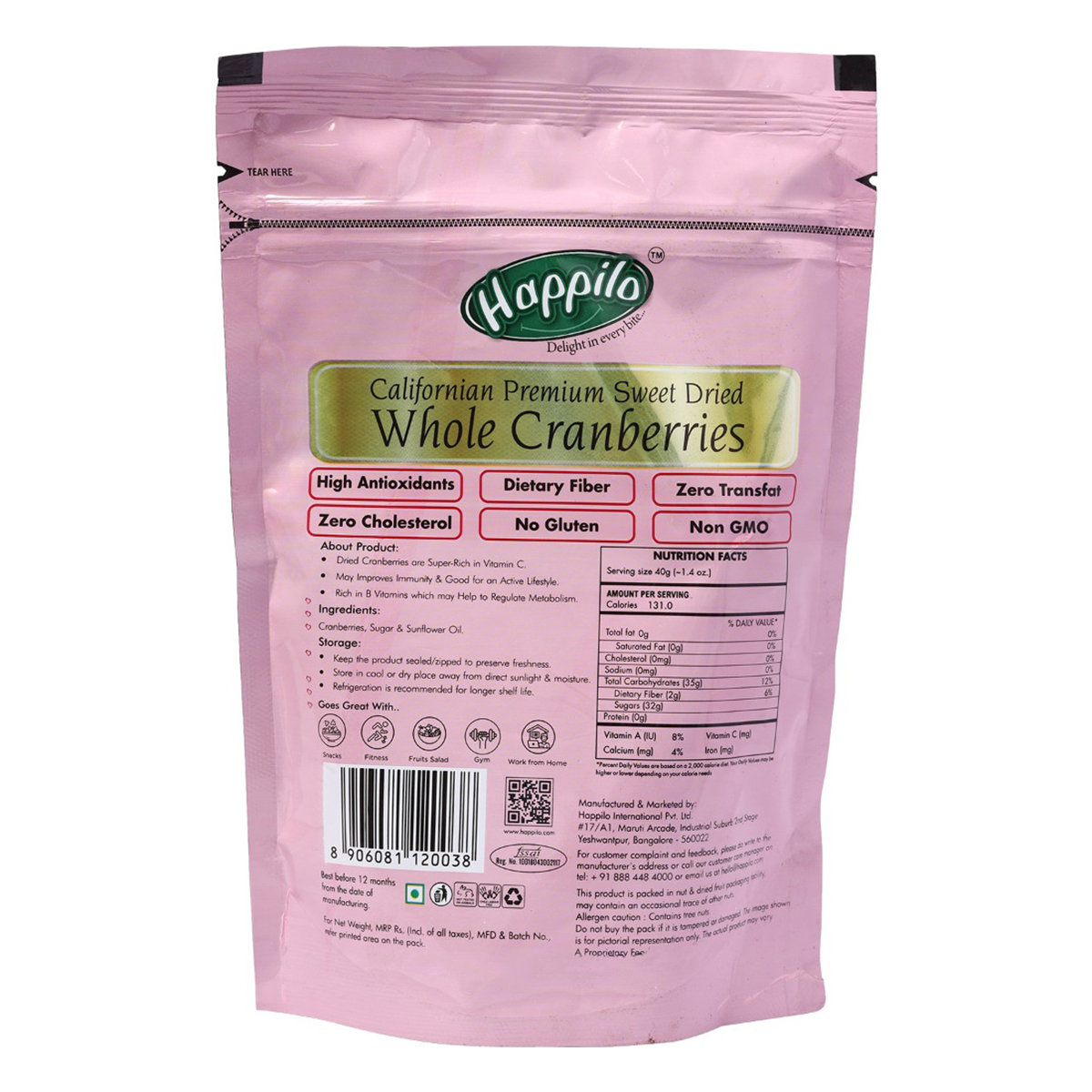Happilo Premium American Whole Blueberry Cranberry Duet, 200 gm, Pack of 1 Happilo Premium American Whole Blueberry Cranberry Duet, 200 gm, Pack of 1