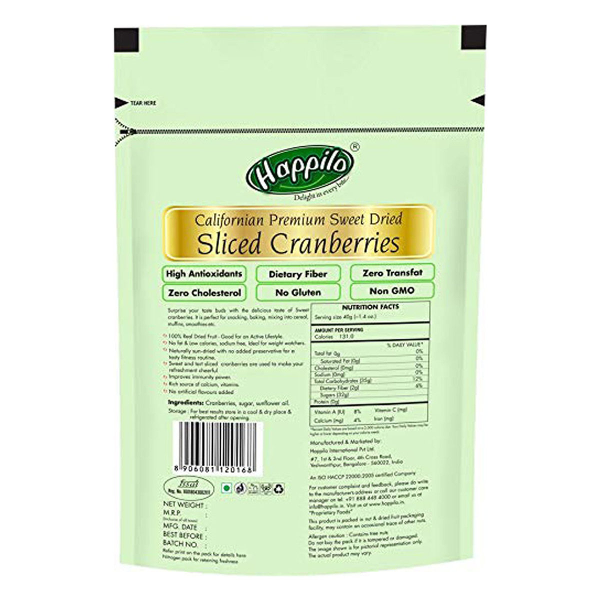 Happilo Californian Premium Sweet Dried Sliced Cranberries, 200 gm, Pack of 1 Happilo Californian Premium Sweet Dried Sliced Cranberries, 200 gm, Pack of 1