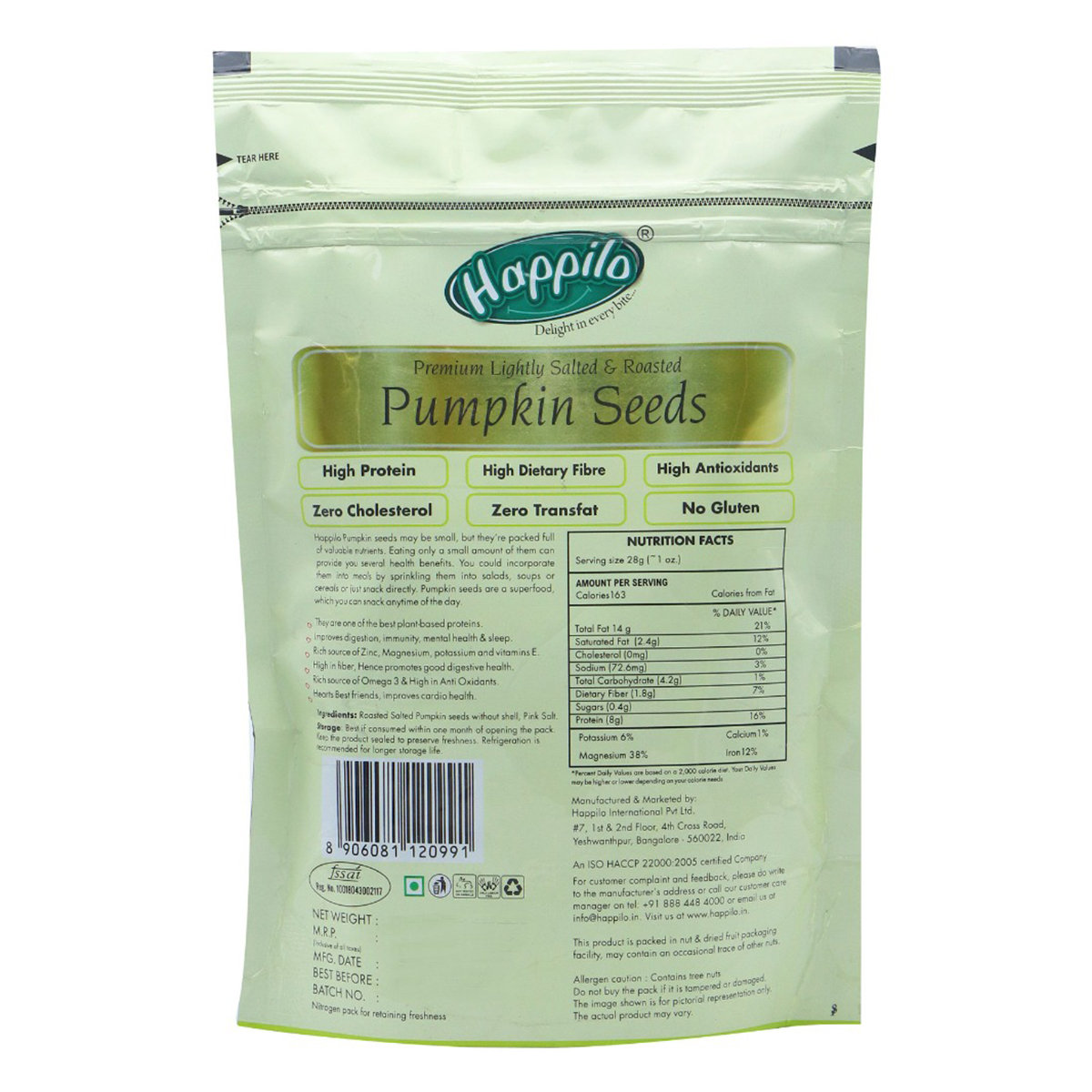 Happilo Premium Lightly Salted & Roasted Pumpkin seeds, 200 gm, Pack of 1 Happilo Premium Lightly Salted & Roasted Pumpkin seeds, 200 gm, Pack of 1