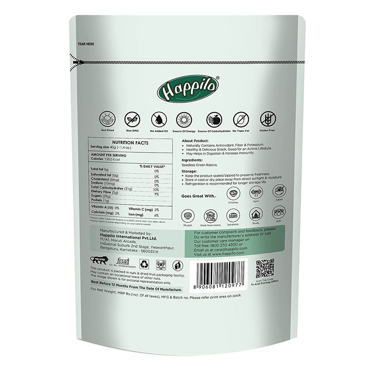 Happilo Prem Seedless Green Raisins 250 gm, Pack of 1 Happilo Prem Seedless Green Raisins 250 gm, Pack of 1