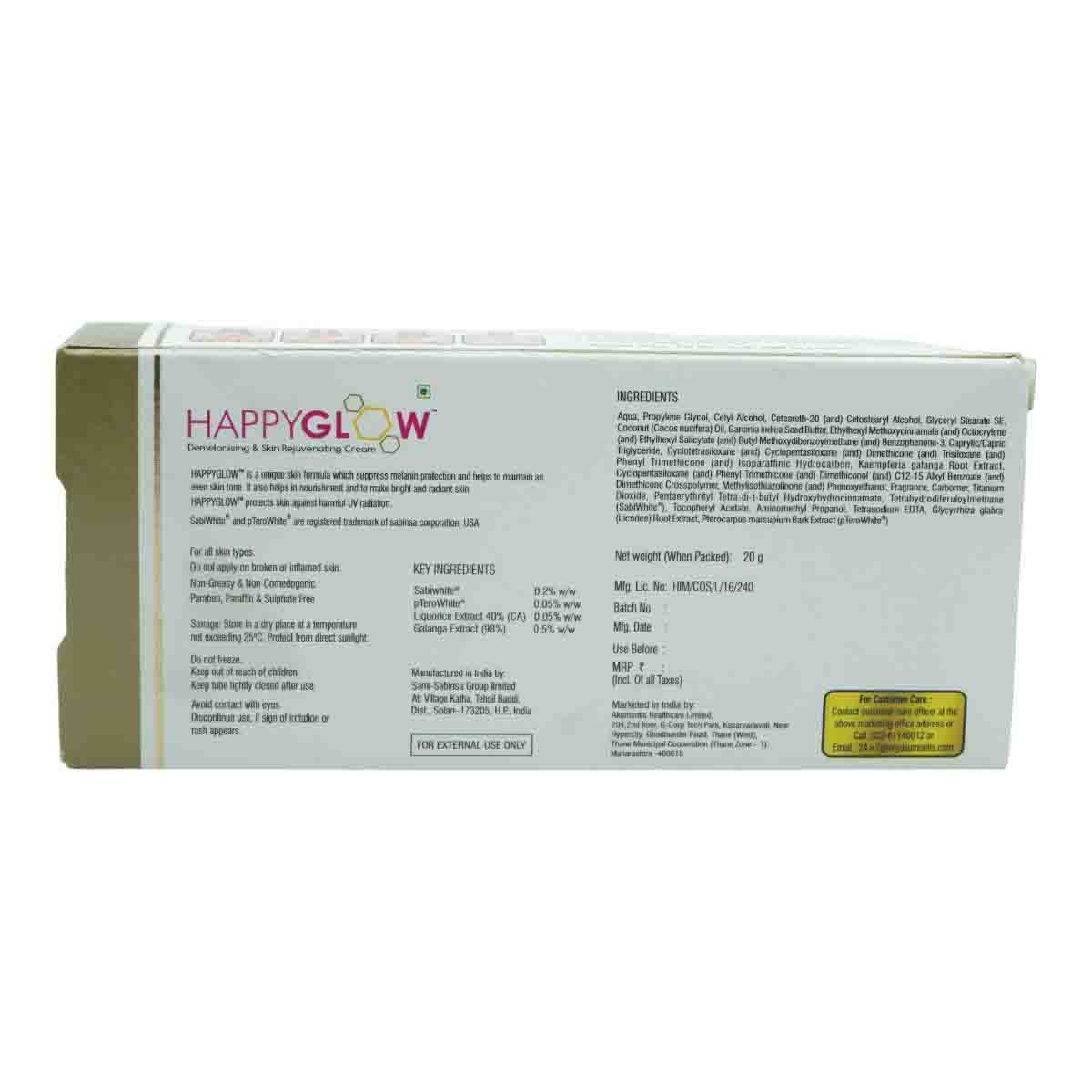 Happyglow Demelanising & Skin Rejuvenating Cream 20 gm | Brightens & Lightens Skin | Evens Out Skin Tone | For All Skin Type, Pack of 1 Happyglow Demelanising & Skin Rejuvenating Cream 20 gm | Brightens & Lightens Skin | Evens Out Skin Tone | For All Skin Type, Pack of 1