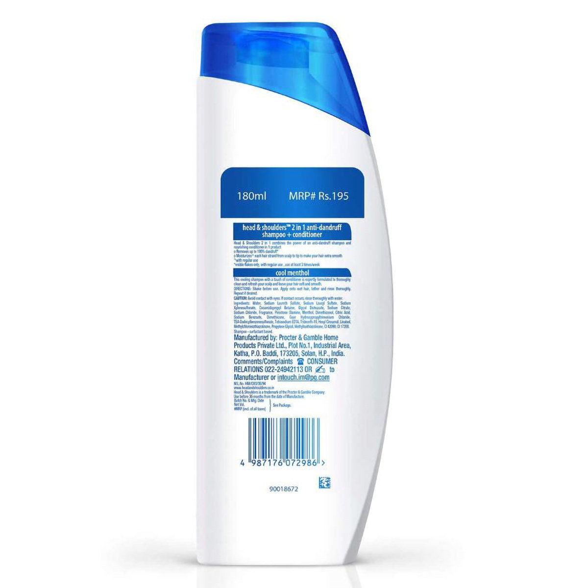 Head & Shoulders 2 in 1 Cool Menthol Anti-Dandruff Shampoo + Conditioner, 180 ml, Pack of 1 Head & Shoulders 2 in 1 Cool Menthol Anti-Dandruff Shampoo + Conditioner, 180 ml, Pack of 1