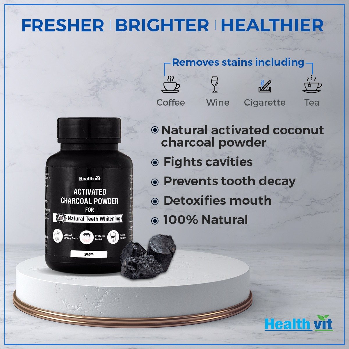 Healthvit Teeth Whitening Charcoal Powder, 20 gm, Pack of 1 Healthvit Teeth Whitening Charcoal Powder, 20 gm, Pack of 1