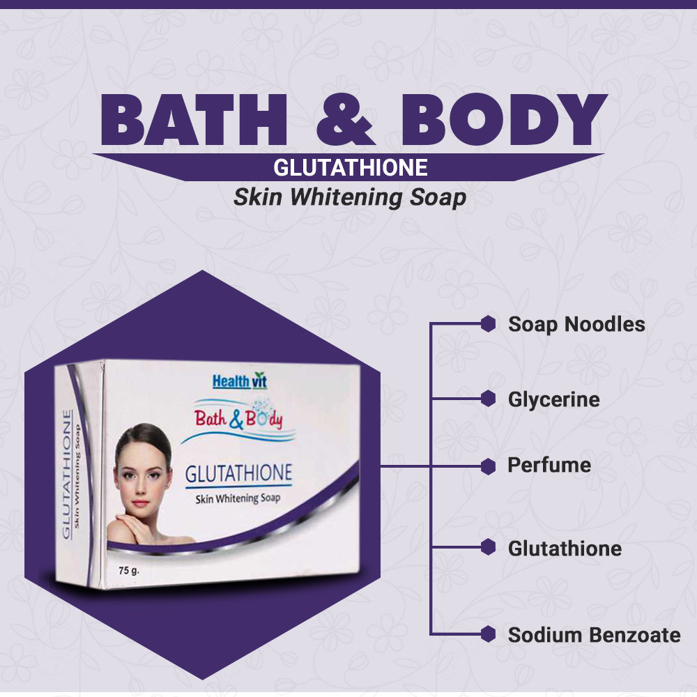 Healthvit Bath & Body Glutathione Soap, 225 gm (3 x 75 gm), Pack of 1 Healthvit Bath & Body Glutathione Soap, 225 gm (3 x 75 gm), Pack of 1