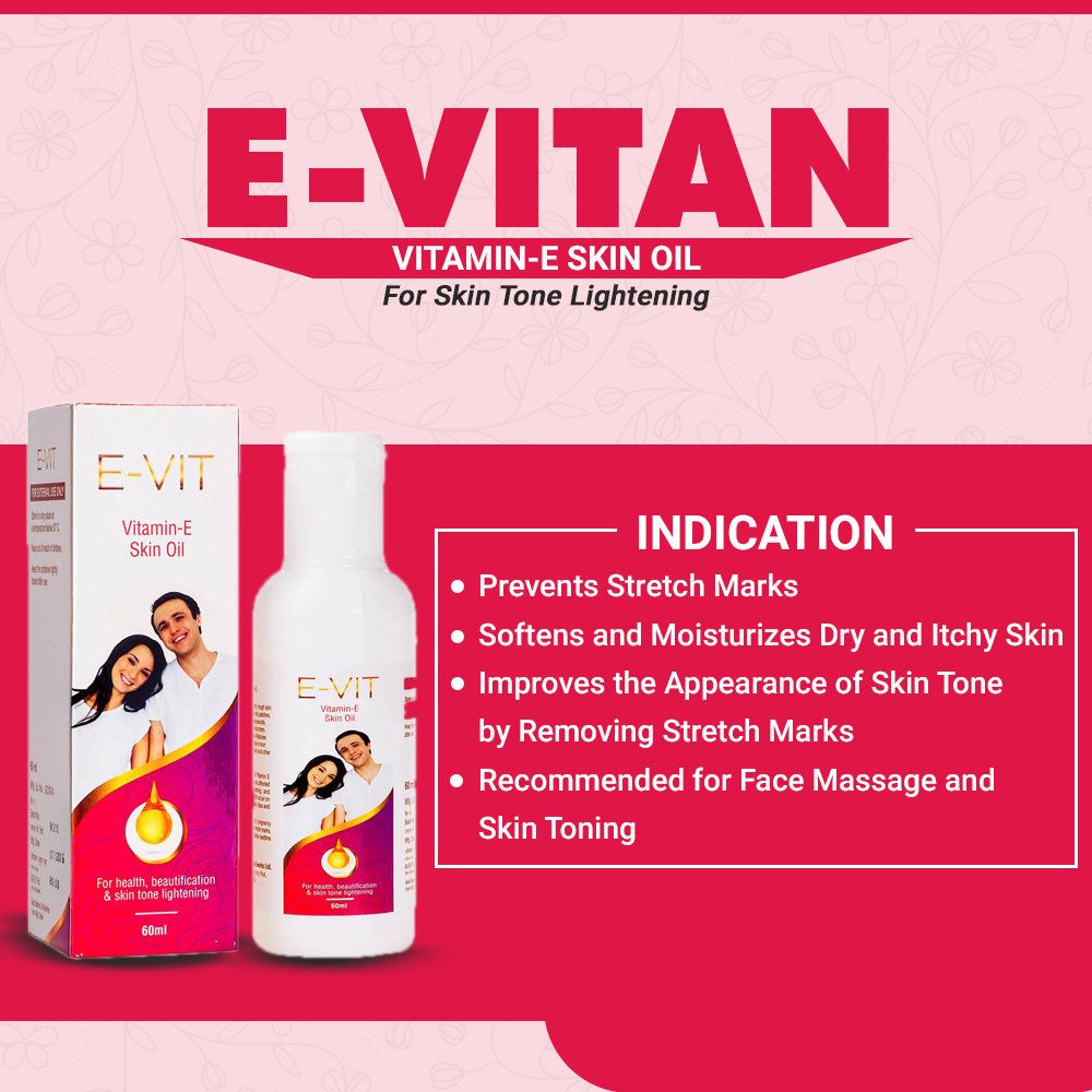 Healthvit E-Vit Vitamin-E Skin Oil 60 ml | Vitamin E | Fight Wrinkles And Age Spots | For Skin Tone Lightening | For Rough & Dry Skin, Pack of 1 Healthvit E-Vit Vitamin-E Skin Oil 60 ml | Vitamin E | Fight Wrinkles And Age Spots | For Skin Tone Lightening | For Rough & Dry Skin, Pack of 1