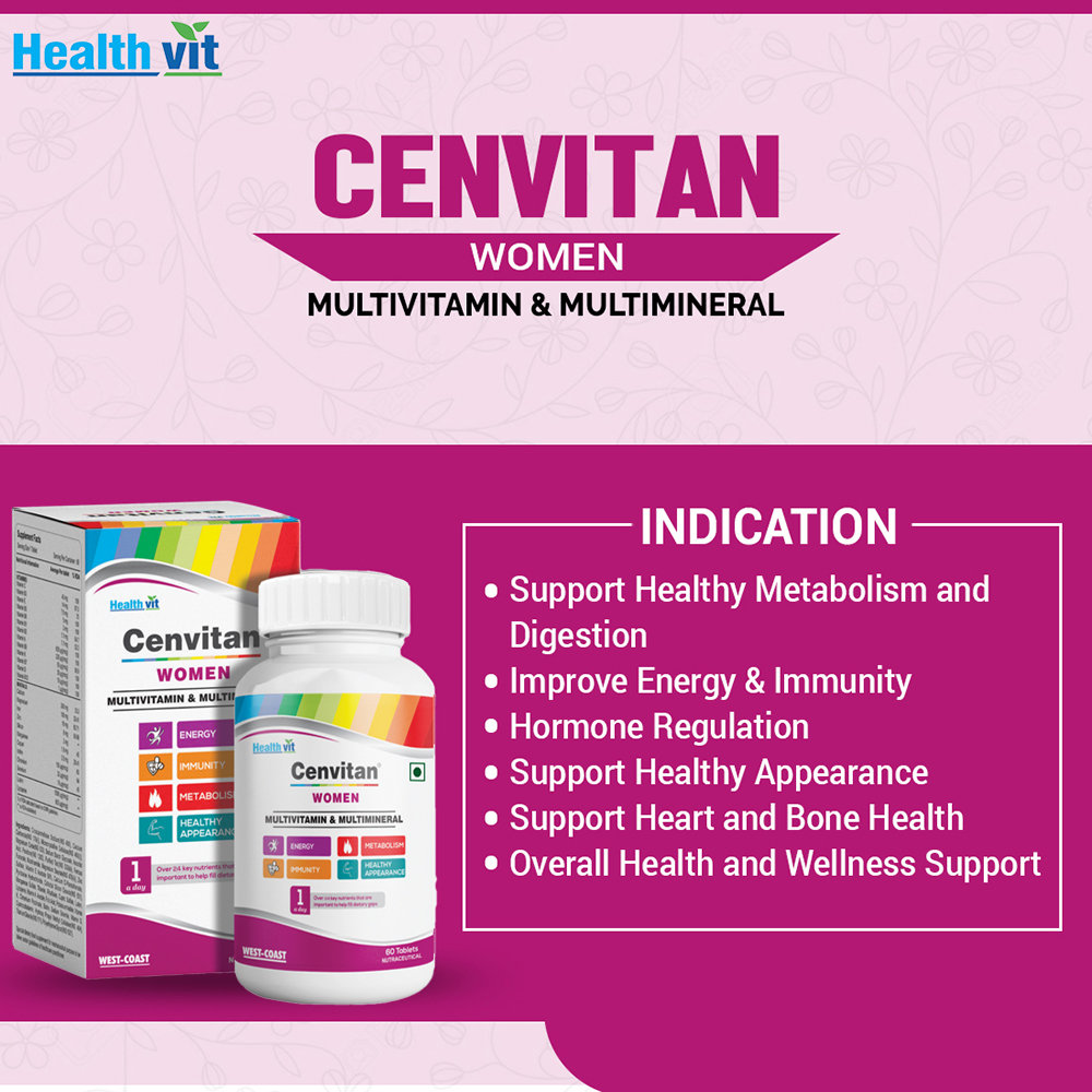 Healthvit Cenvitan Women Multivitamin & Multimineral, 60 Tablets, Pack of 1 Healthvit Cenvitan Women Multivitamin & Multimineral, 60 Tablets, Pack of 1
