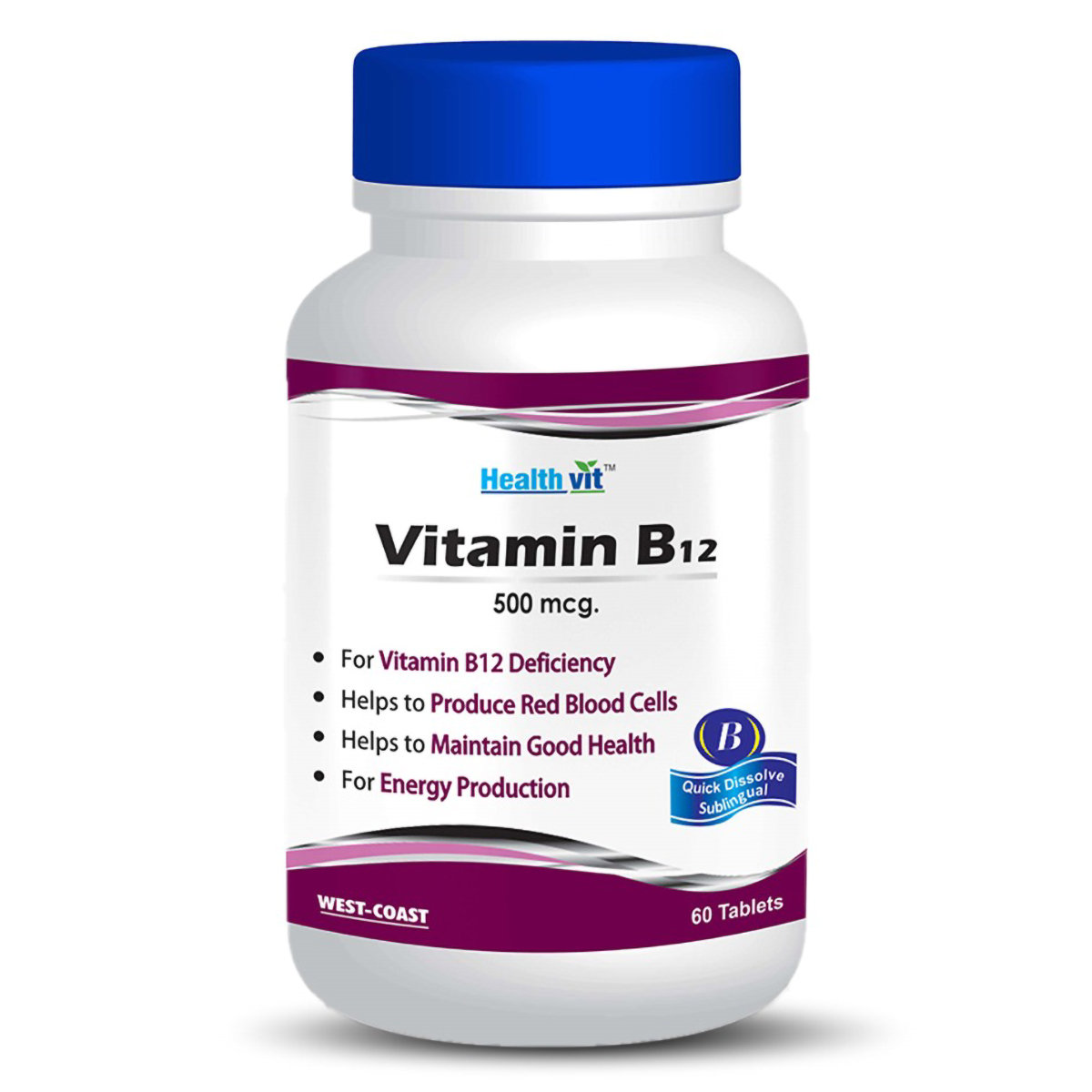 Healthvit Vitamin B12 500 mcg, 60 Tablets, Pack of 1 Healthvit Vitamin B12 500 mcg, 60 Tablets, Pack of 1