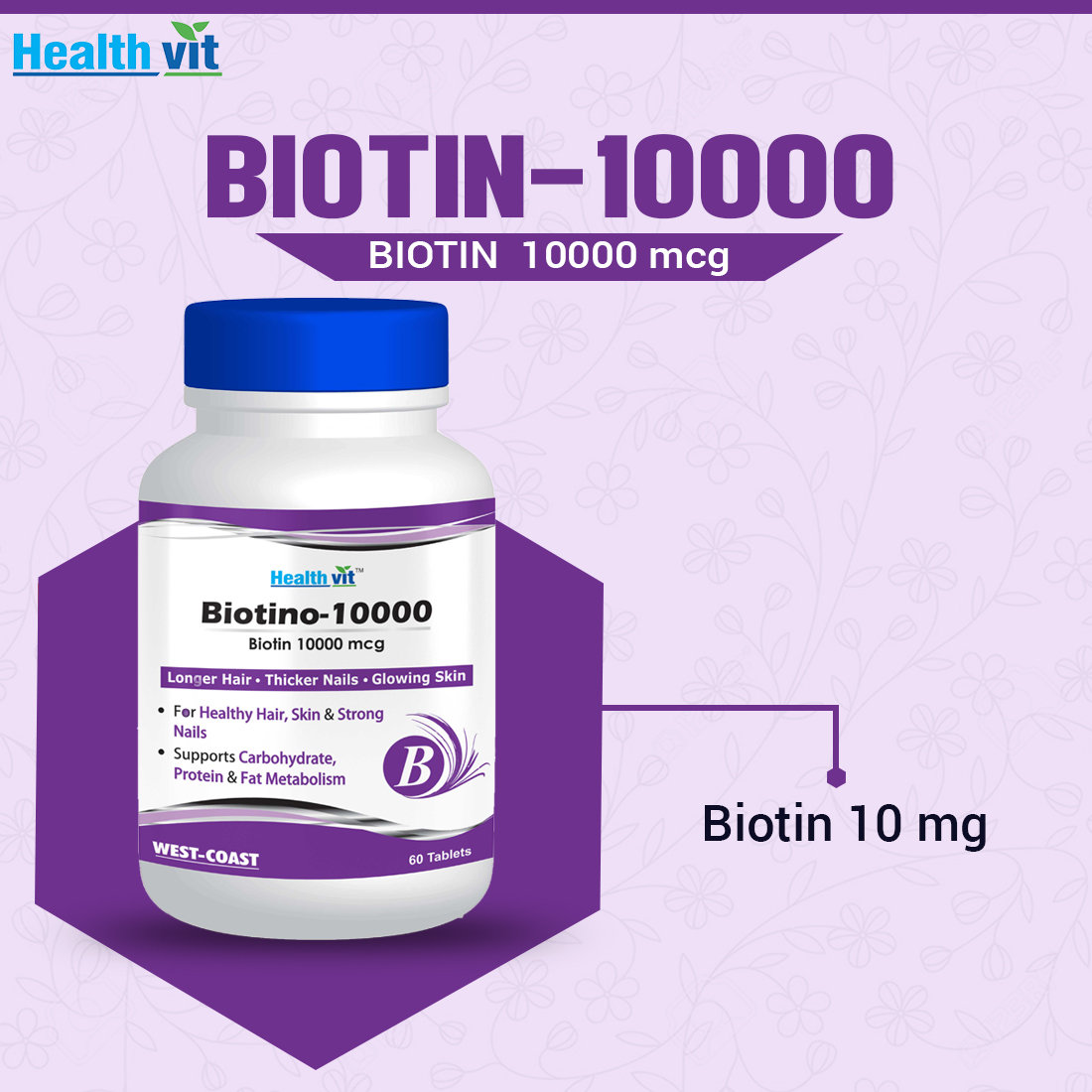 Healthvit Biotino 10000, 60 Tablets, Pack of 1 Healthvit Biotino 10000, 60 Tablets, Pack of 1