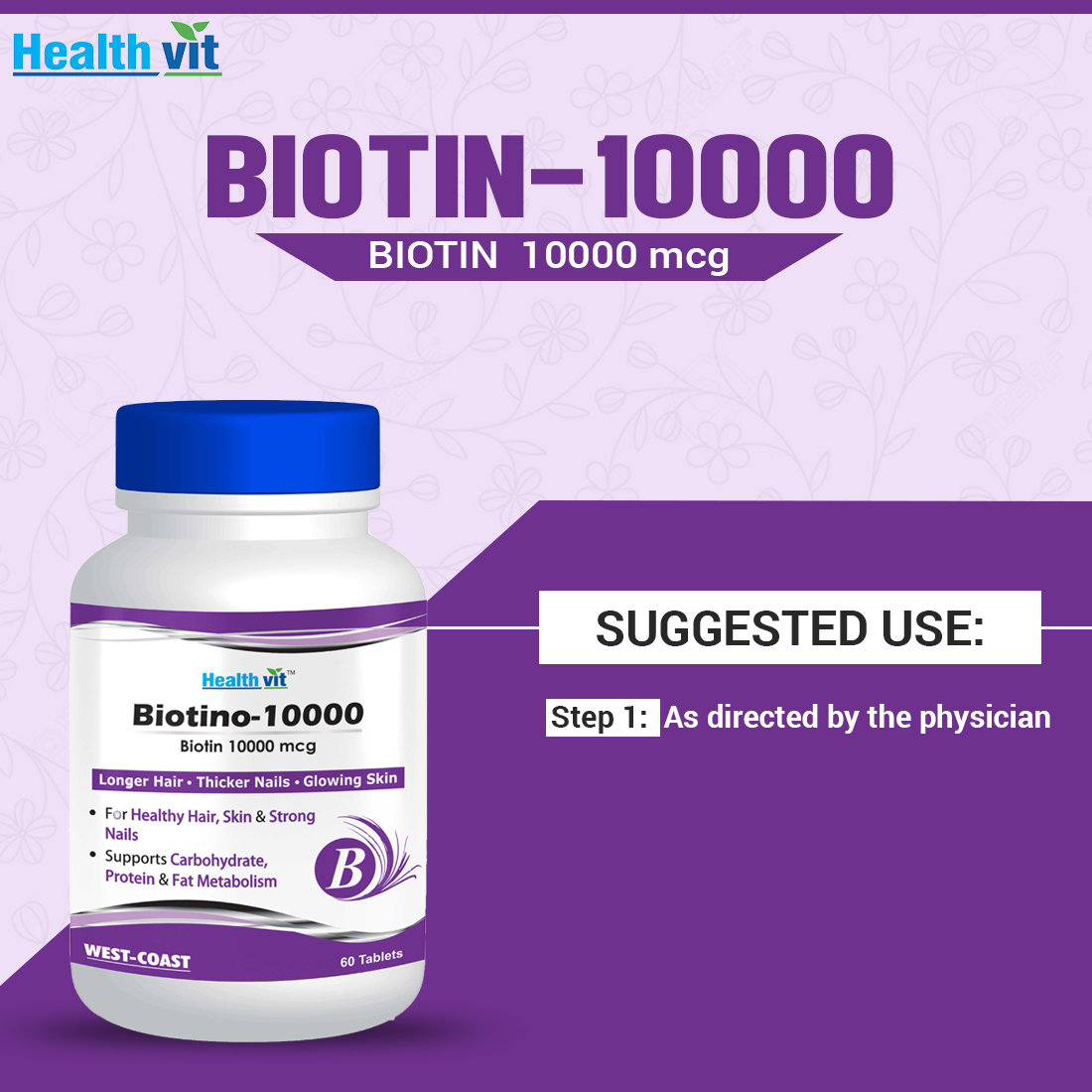 Healthvit Biotino 10000, 60 Tablets, Pack of 1 Healthvit Biotino 10000, 60 Tablets, Pack of 1