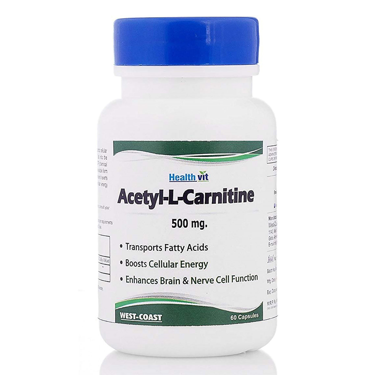 Healthvit Acetyl-L-Carnitine 500 mg, 60 Capsules, Pack of 1 Healthvit Acetyl-L-Carnitine 500 mg, 60 Capsules, Pack of 1