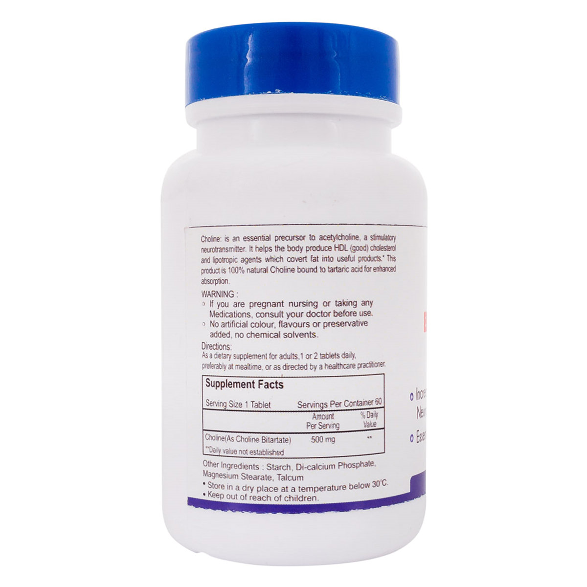 Healthvit Choline Bitartrate 500 mg, 60 Tablets, Pack of 1 Healthvit Choline Bitartrate 500 mg, 60 Tablets, Pack of 1