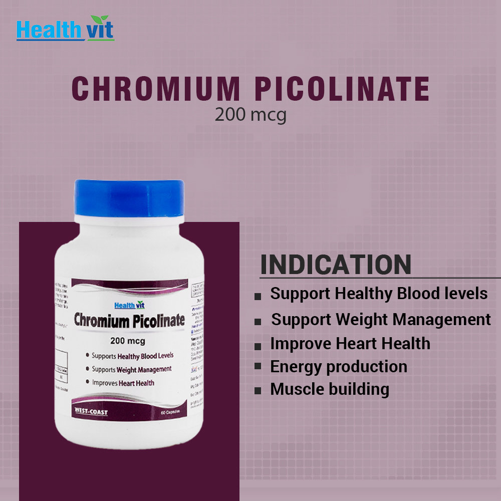 Healthvit Chromium Picolinate 200 mg, 60 Capsules, Pack of 1 Healthvit Chromium Picolinate 200 mg, 60 Capsules, Pack of 1