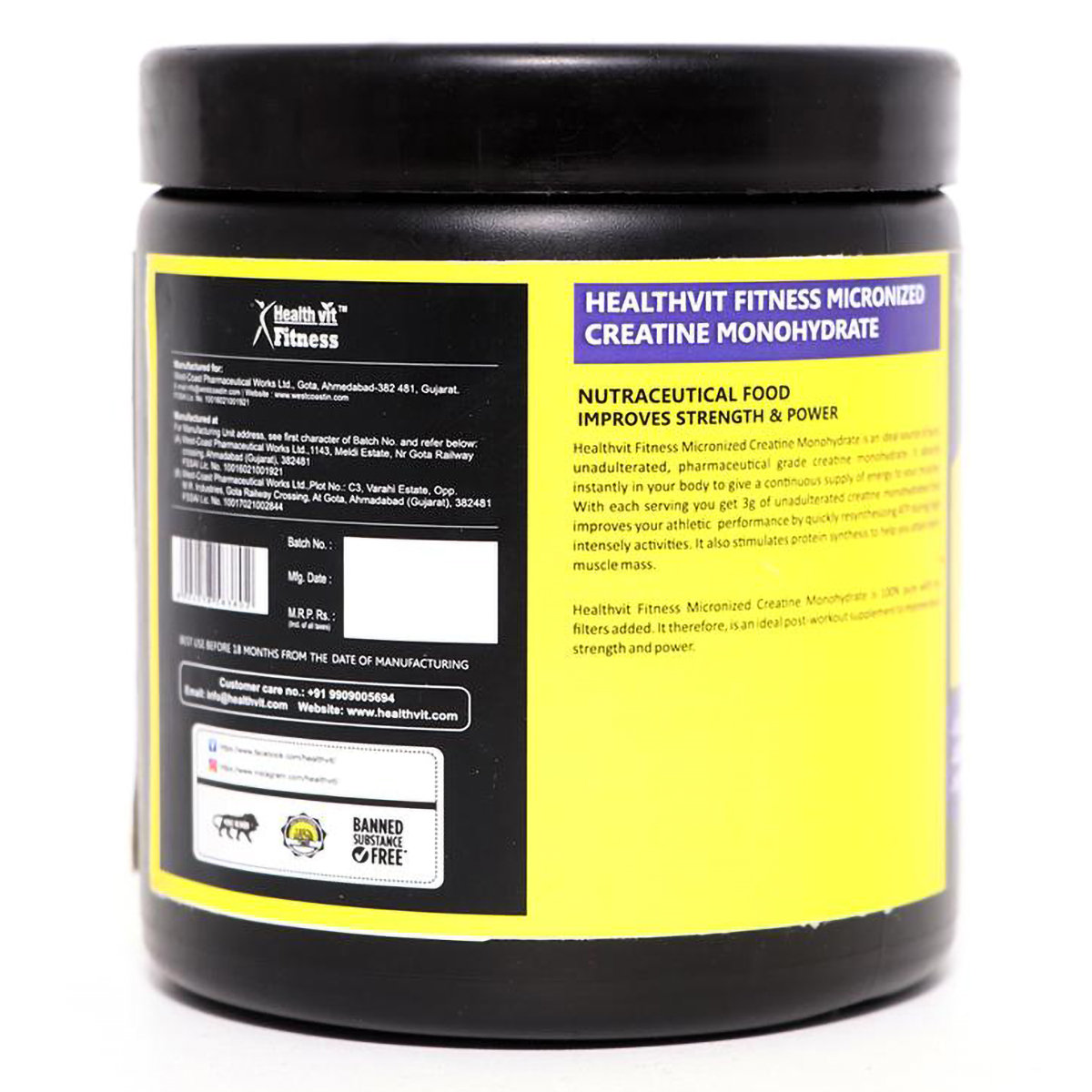 Healthvit Fitness Micronised Creatine Monohydrate Powder, 300 gm, Pack of 1 Healthvit Fitness Micronised Creatine Monohydrate Powder, 300 gm, Pack of 1