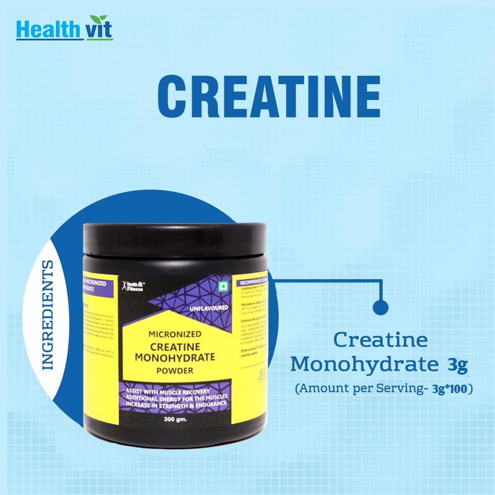 Healthvit Fitness Micronised Creatine Monohydrate Powder, 300 gm, Pack of 1 Healthvit Fitness Micronised Creatine Monohydrate Powder, 300 gm, Pack of 1