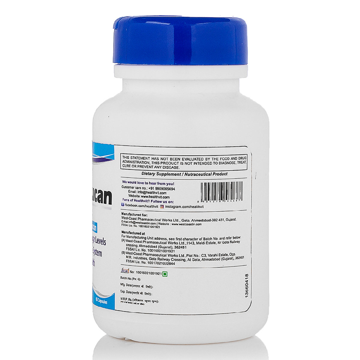 Healthvit Beta Glucan 250 mg, 60 Capsules, Pack of 1 Healthvit Beta Glucan 250 mg, 60 Capsules, Pack of 1