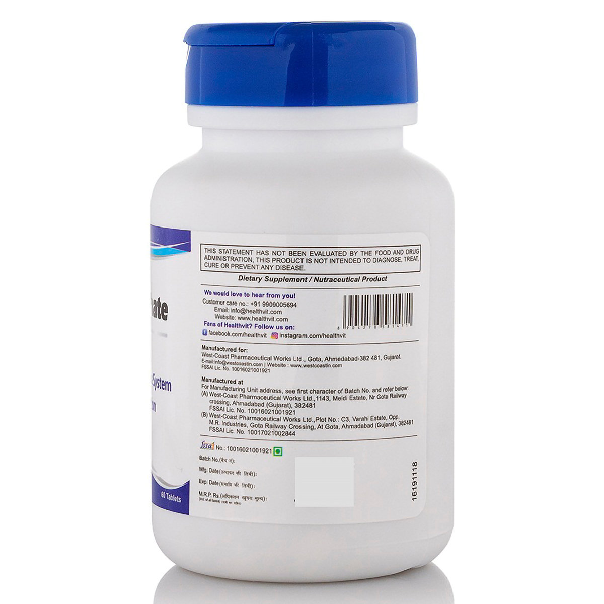 Healthvit Zinc Sulphate 50 mg, 60 Tablets, Pack of 1 Healthvit Zinc Sulphate 50 mg, 60 Tablets, Pack of 1