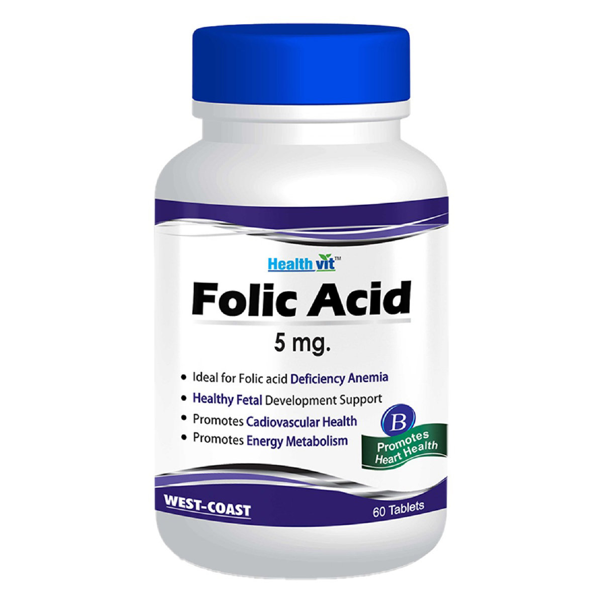 Healthvit Folic Acid 5 mg, 60 Tablets, Pack of 1 Healthvit Folic Acid 5 mg, 60 Tablets, Pack of 1