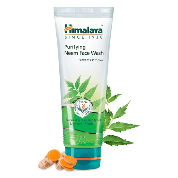 Himalaya Purifying Neem Face Wash 50 ml | With Neem &amp; Turmeric | Prevents &amp; Clear Pimple | For All Skin Type, Pack of 1