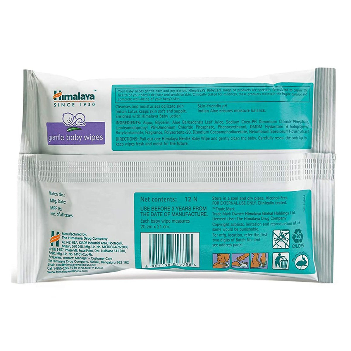 Himalaya Gentle Baby Wipes, 12 Count, Pack of 1 Himalaya Gentle Baby Wipes, 12 Count, Pack of 1
