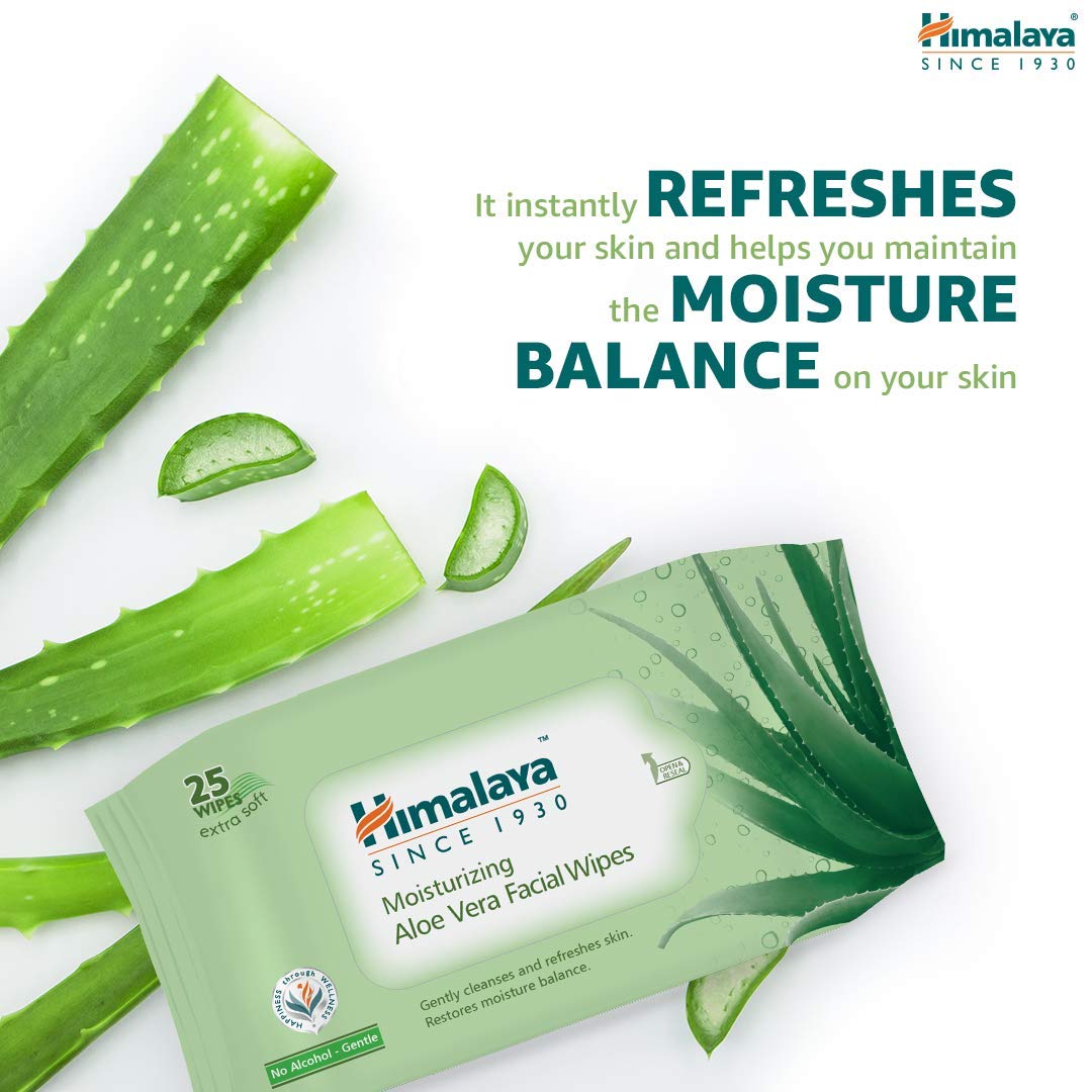 Himalaya Moisturizing Aloe Vera Facial Wipes 25 Count | With Goodness Of Aloe Vera | Gently Cleanses & Refreshes Skin, Pack of 1 Himalaya Moisturizing Aloe Vera Facial Wipes 25 Count | With Goodness Of Aloe Vera | Gently Cleanses & Refreshes Skin, Pack of 1