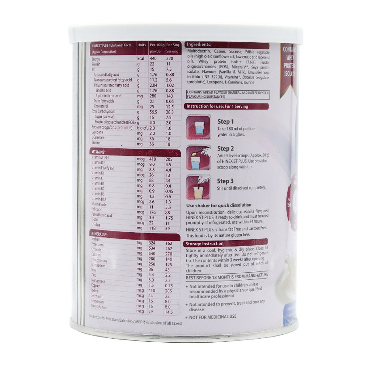 Hinex ST Plus Vanilla Powder 400 gm, Pack of 1 Hinex ST Plus Vanilla Powder 400 gm, Pack of 1