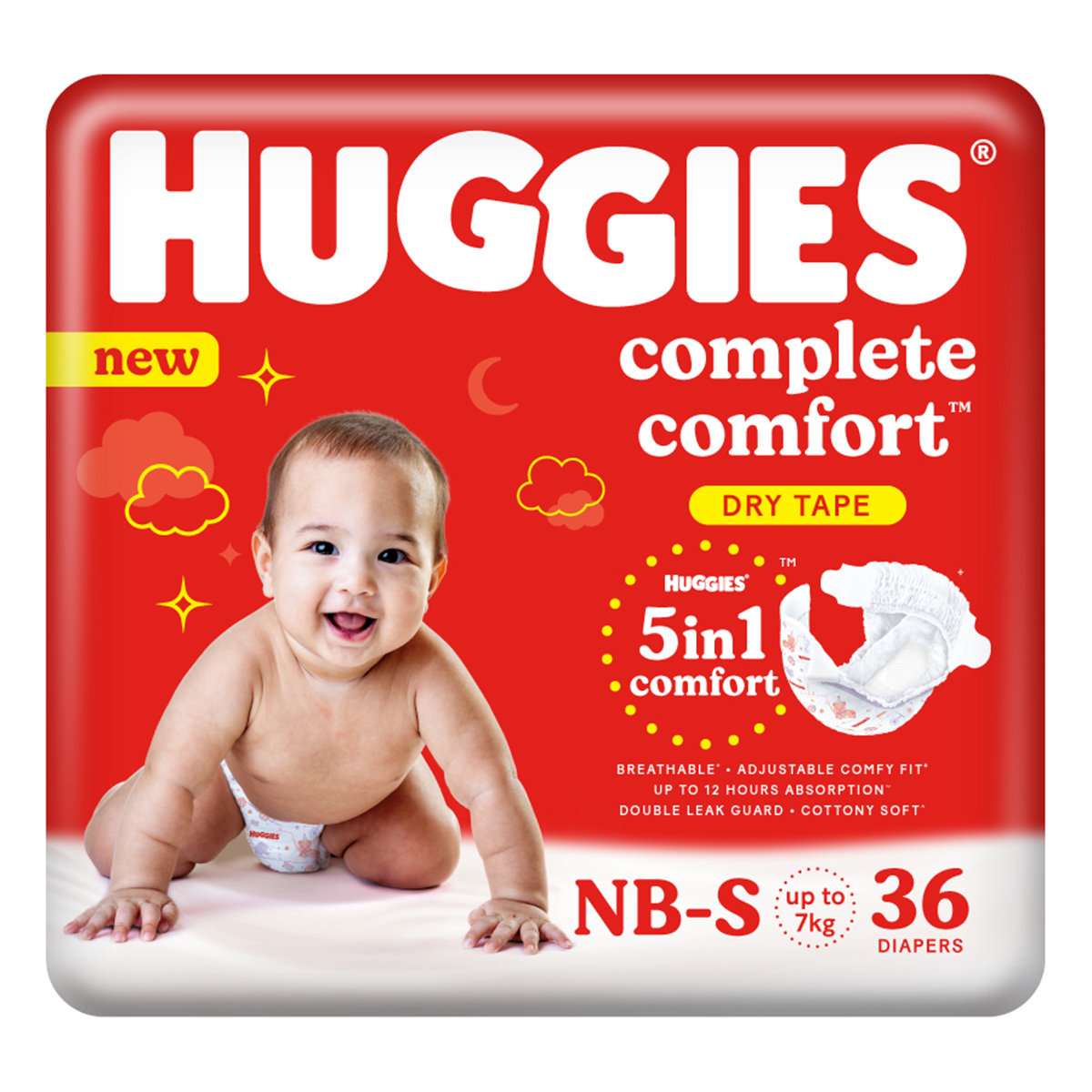 Huggies Complete Comfort Dry Tape Baby Diapers New Born-Small, 36 Count, Pack of 1 Huggies Complete Comfort Dry Tape Baby Diapers New Born-Small, 36 Count, Pack of 1