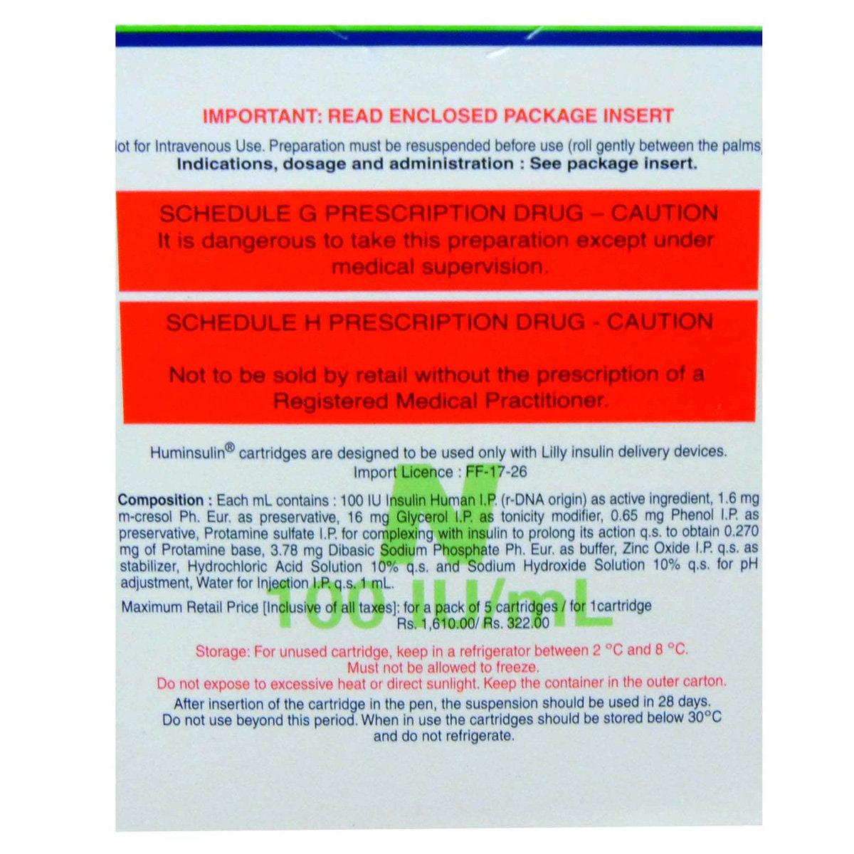 Huminsulin N (NPH) 100IU/ml Injection 3 ml, Pack of 1 Injection Huminsulin N (NPH) 100IU/ml Injection 3 ml, Pack of 1 Injection