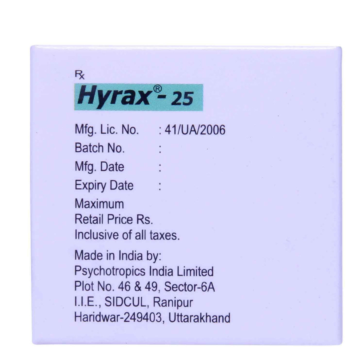 Hyrax 25 mg Tablet 10's, Pack of 10 TabletS Hyrax 25 mg Tablet 10's, Pack of 10 TabletS