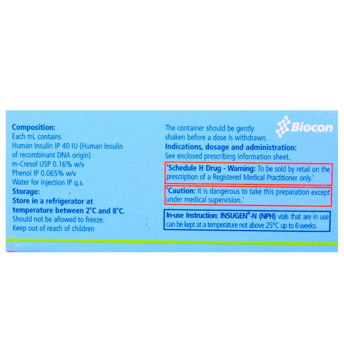 Insugen-N 40IU/ml Injection 10 ml, Pack of 1 INJECTION Insugen-N 40IU/ml Injection 10 ml, Pack of 1 INJECTION