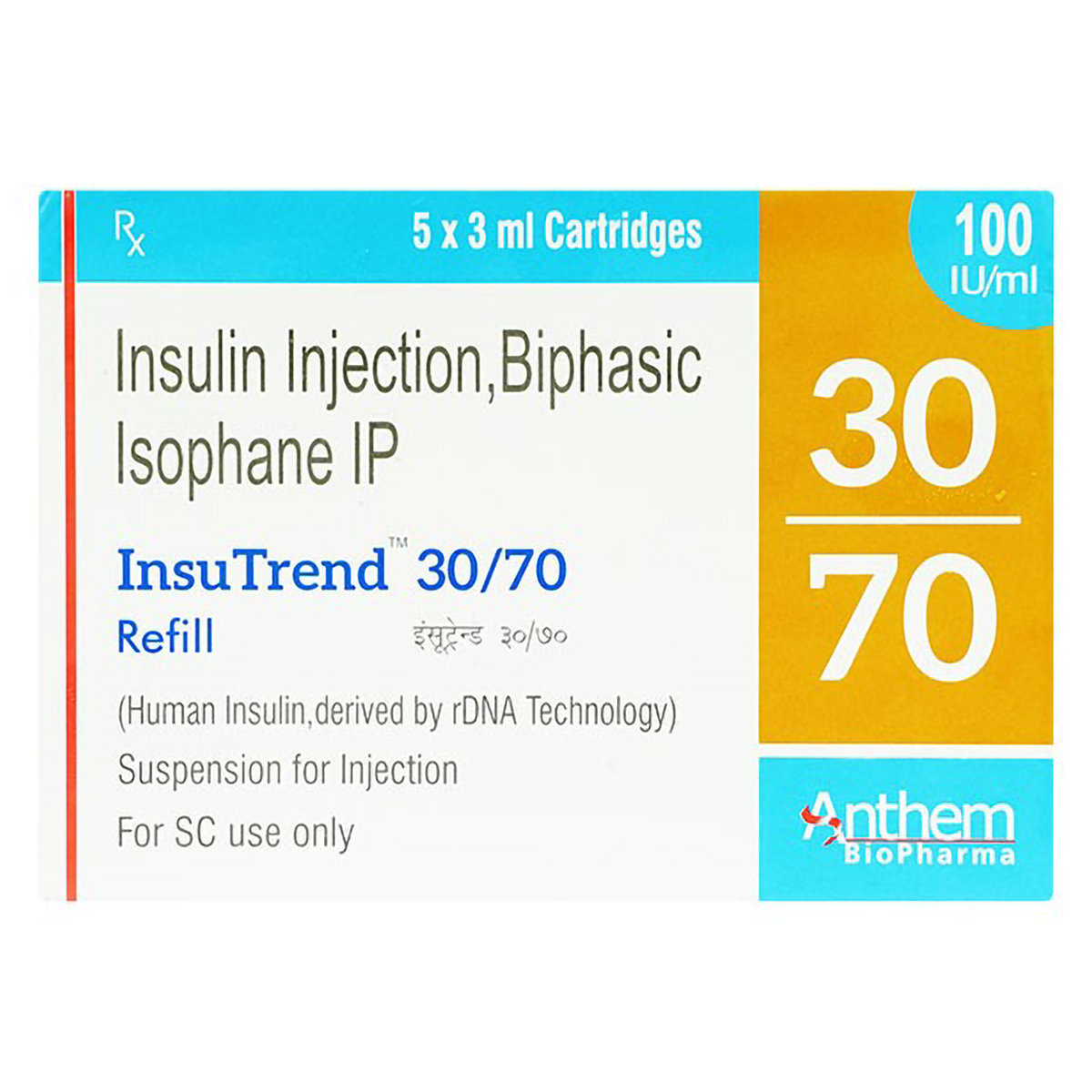 Insutrend 30/70 100IU/ml Cartridge 5x3 ml, Pack of 5 INJECTIONS Insutrend 30/70 100IU/ml Cartridge 5x3 ml, Pack of 5 INJECTIONS