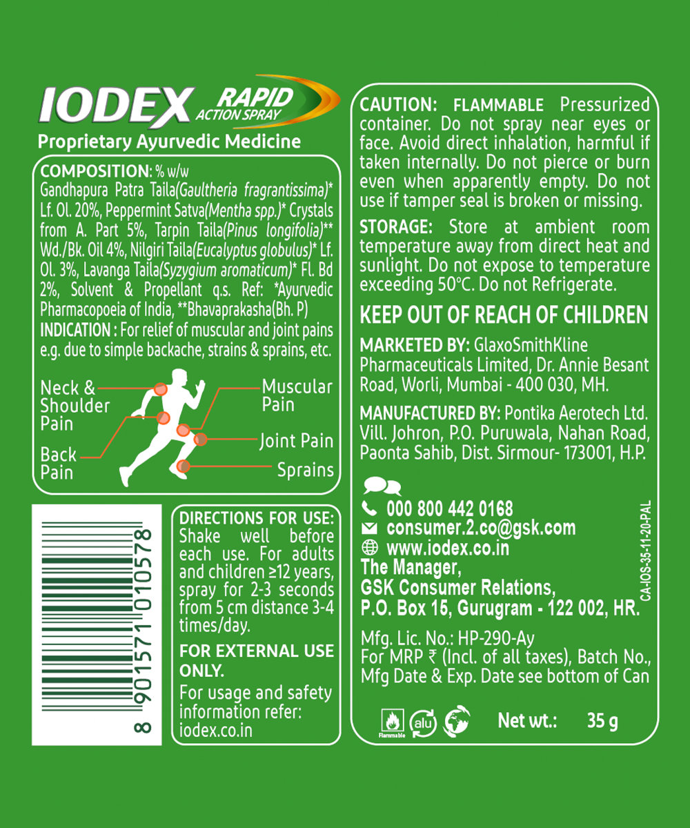 Iodex Rapid Action Spray, 35 gm, Pack of 1 Iodex Rapid Action Spray, 35 gm, Pack of 1