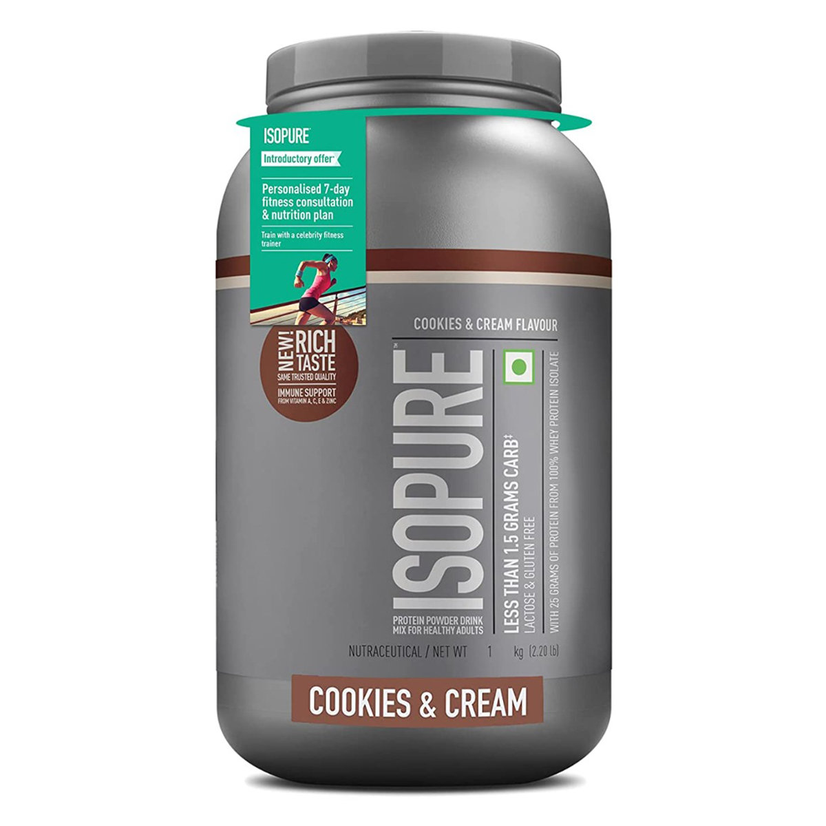 Isopure Less Than 1.5 gm Carbs 100% Whey Protein Isolate Cookies & Cream Flavour Powder, 2.20 lb, Pack of 1 Isopure Less Than 1.5 gm Carbs 100% Whey Protein Isolate Cookies & Cream Flavour Powder, 2.20 lb, Pack of 1