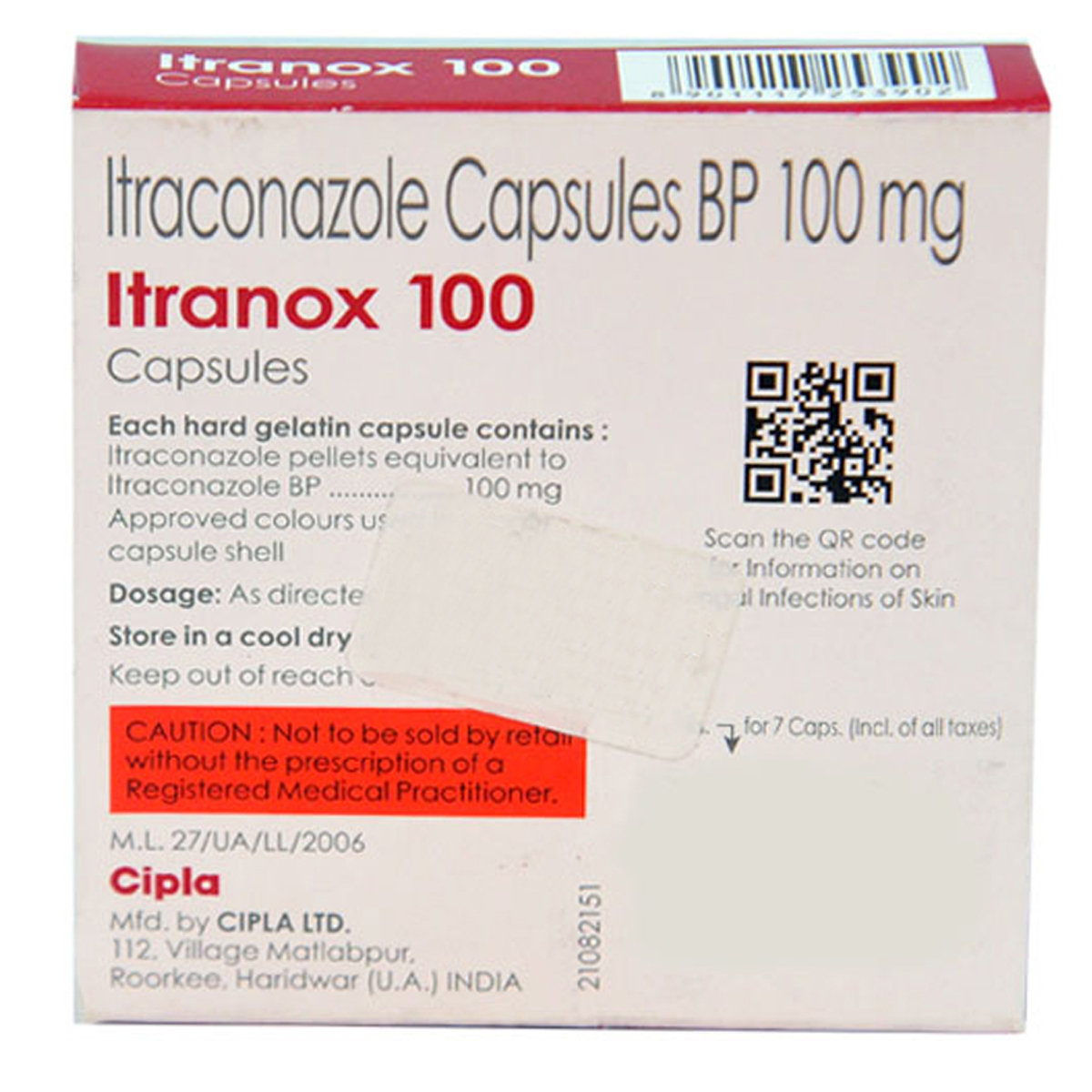 Itranox 100 Capsule 7's, Pack of 7 CAPSULES Itranox 100 Capsule 7's, Pack of 7 CAPSULES