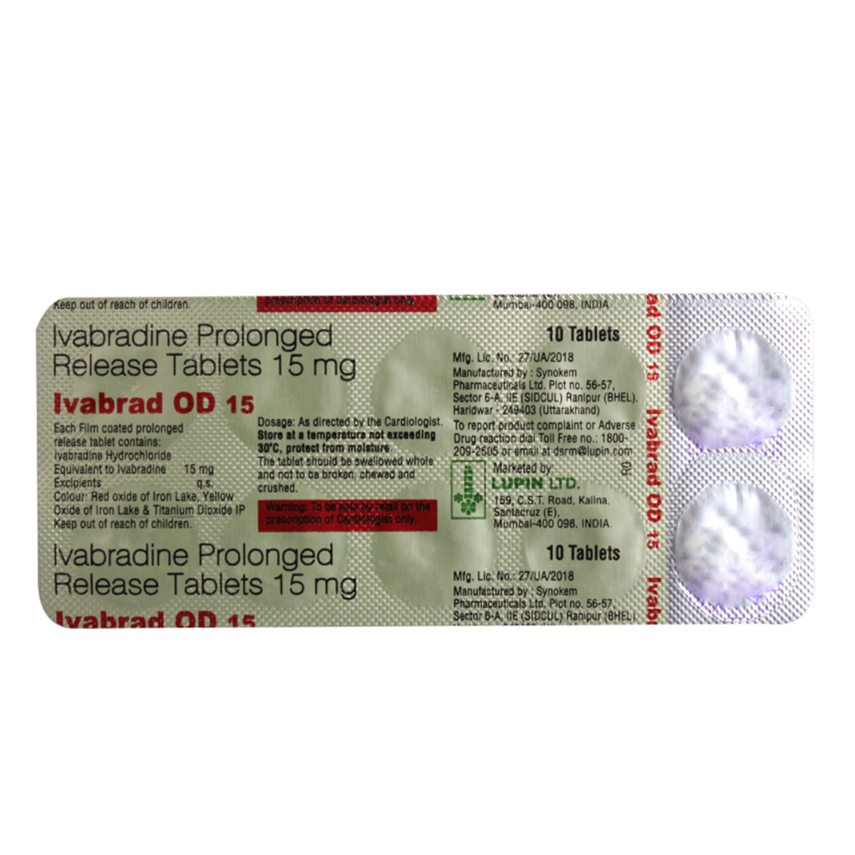 Ivabrad OD 15 mg Tablet 10's, Pack of 10 TABLETS Ivabrad OD 15 mg Tablet 10's, Pack of 10 TABLETS