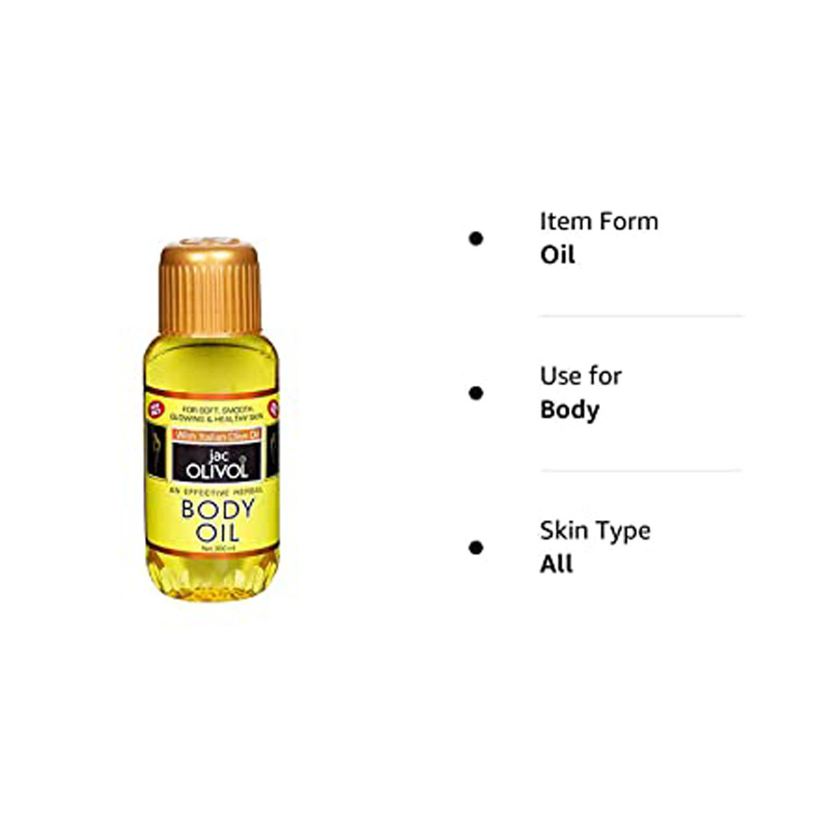 Jac Olivol Body Oil 300 ml | With Italian Olive Oil | For Soft, Smooth, Glowing & Healthy Skin, Pack of 1 Jac Olivol Body Oil 300 ml | With Italian Olive Oil | For Soft, Smooth, Glowing & Healthy Skin, Pack of 1